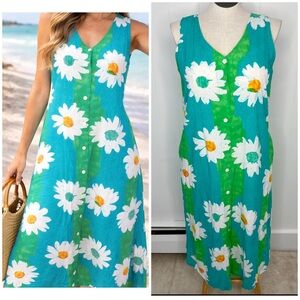 VINTAGE JAMS WORLD Loves Me Maxi Dress Daisy Floral Tank Dress Buttons Large